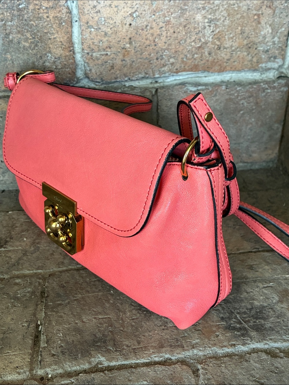 Chloe Elsie Leather two way Shoulder Bag Coral Pink Supple Leather - Picture 3 of 17